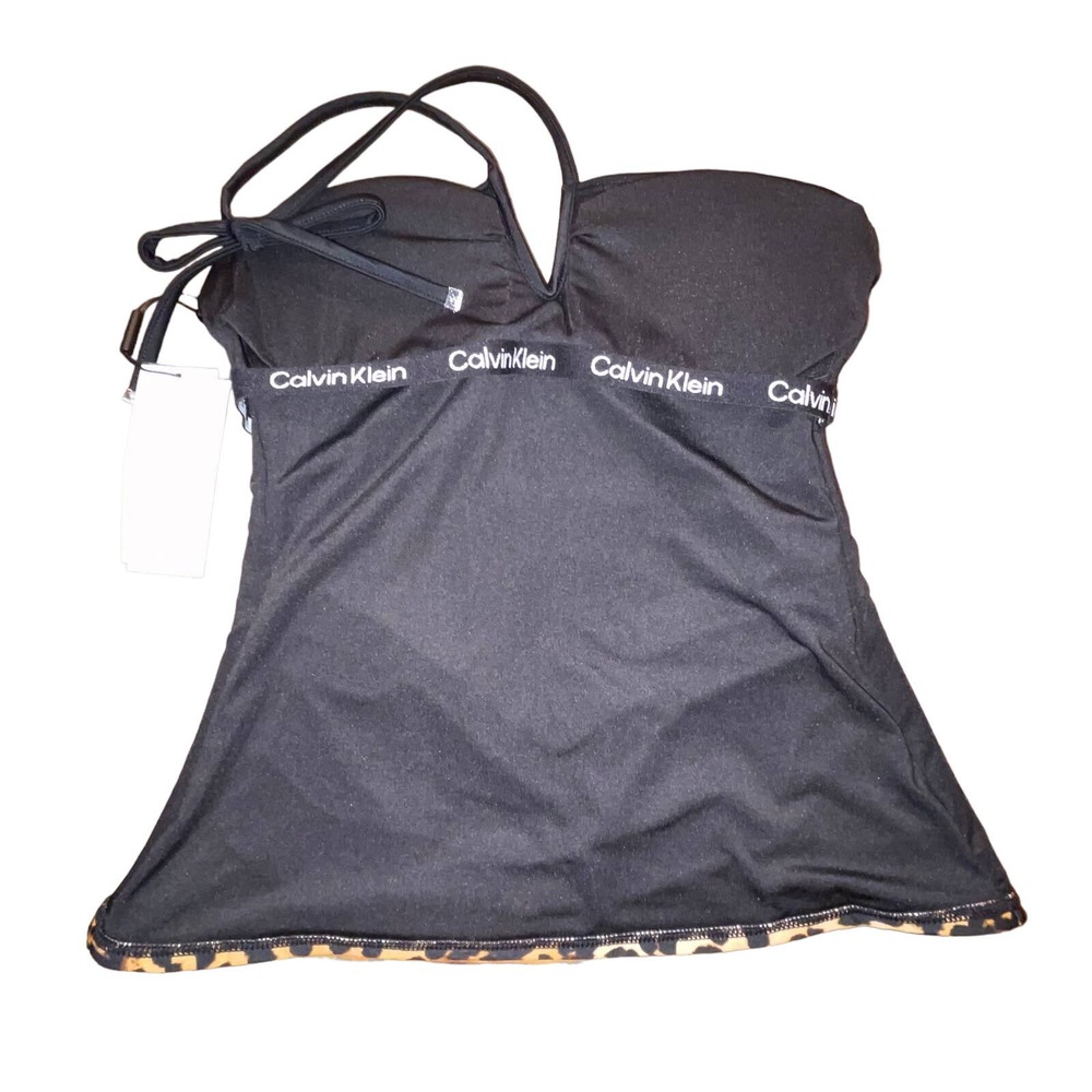 Calvin Klein Women's Animal-Print V-Wire Bandeau Halter Tankini Top XS - Picture 3 of 8